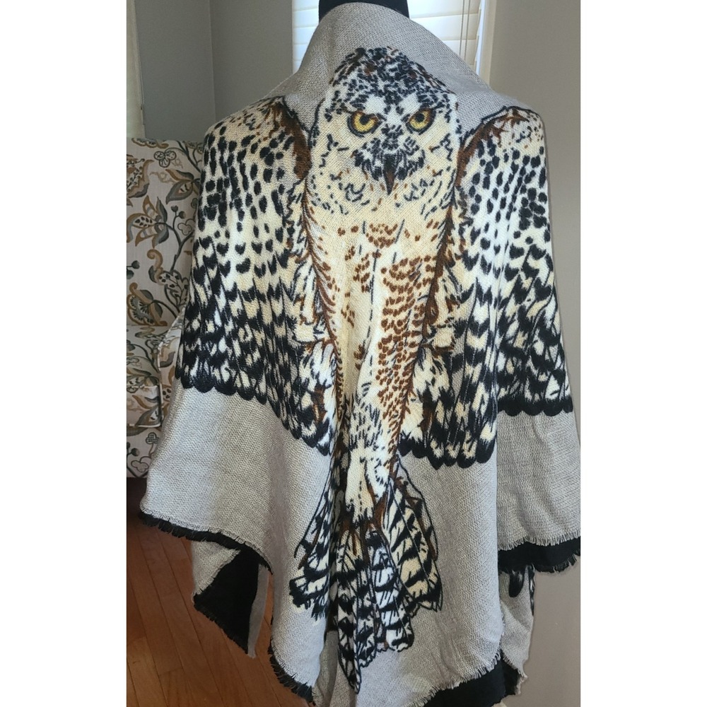 Owl Scarf Shawl | 2 Sided Reversible Print | 56" Square